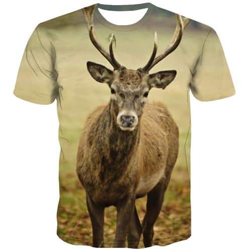 Deer T-shirt Men Animal Shirt Print Funny Tshirt Anime Lovely Tshirt Printed Anime T-shirts 3d Short Sleeve Full Print Mens Tee - KYKU