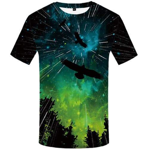 Galaxy Space T shirts Men Forest Tshirt Printed Bird T-shirts 3d Animal Tshirts Casual Short Sleeve Hip hop Men/women New Style - KYKU