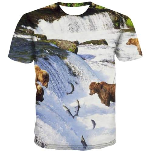 Animal T shirts Men Bear Tshirts Casual Waterfall Tshirts Cool Landscape T-shirts 3d Fish Tshirt Anime Short Sleeve Hip hop Men - KYKU