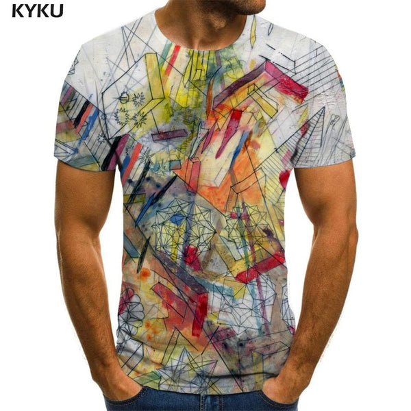 Colorful T shirt Men Geometry Funny T shirts Letter Tshirt Printed Harajuku Anime Clothes