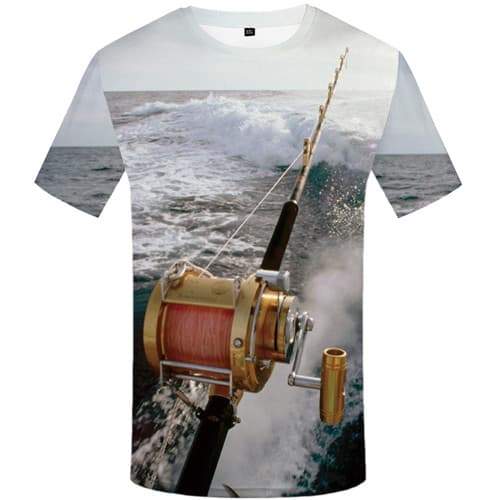 Fish T-shirt Men Fisherman Shirt Print Wave Tshirts Novelty Metal T-shirts Graphic Fishing Tshirts Casual Short Sleeve - KYKU