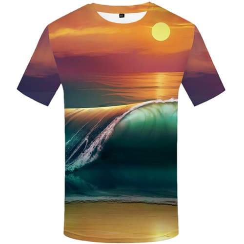 Wave T-shirt Men Moon Tshirt Printed Ocean T shirts Funny Harajuku Tshirts Novelty Colorful Tshirts Casual Short Sleeve T shirts - KYKU