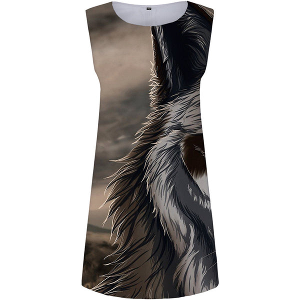 Wolf Dress Women Animal Beach Moon Boho Mountain Sundress Harajuku Office Womens Clothing Tassel