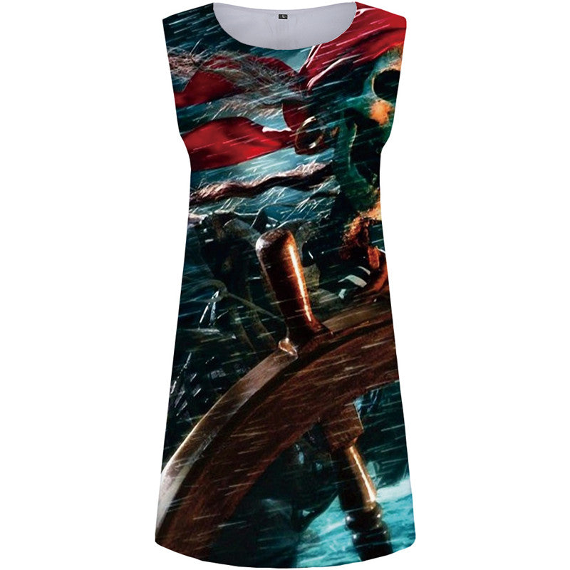 Skull Dress Women Pirate Party Metal Boho Mechanical Vestido Sexy Ocean Ladies Dresses Womens Clothing Vintage