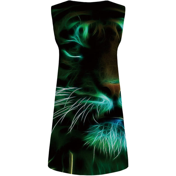 Tiger Dress Women Black Office Animal Beach Harajuku Vestido Sexy Gothic 3d Print Womens Clothing Elegant