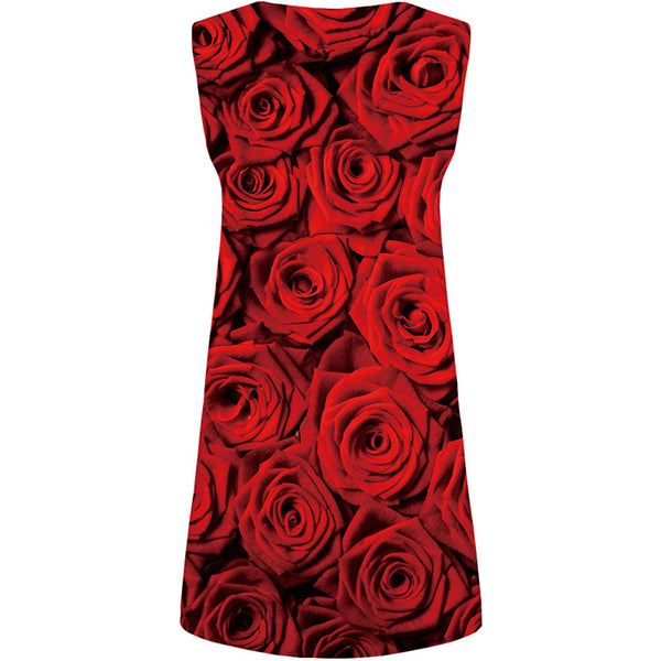 
Rose Dress Women Flower Party Red Short Harajuku Beach Womens Clothing Summer
                