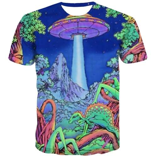 Ufo T shirts Men Cartoon T-shirts 3d Funny Tshirts Cool Mountain T-shirts Graphic Colorful Tshirt Anime Short Sleeve Fashion Men - KYKU