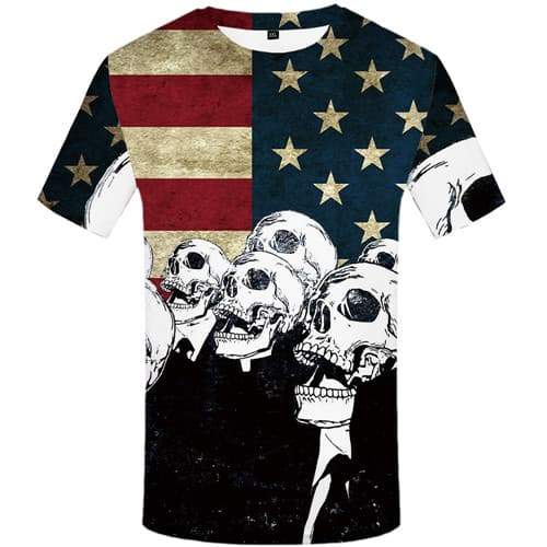 Skull T shirts Men Skeleton Tshirts Novelty United States T-shirts Graphic Cosplay Shirt Print Black And White Tshirt Anime - KYKU