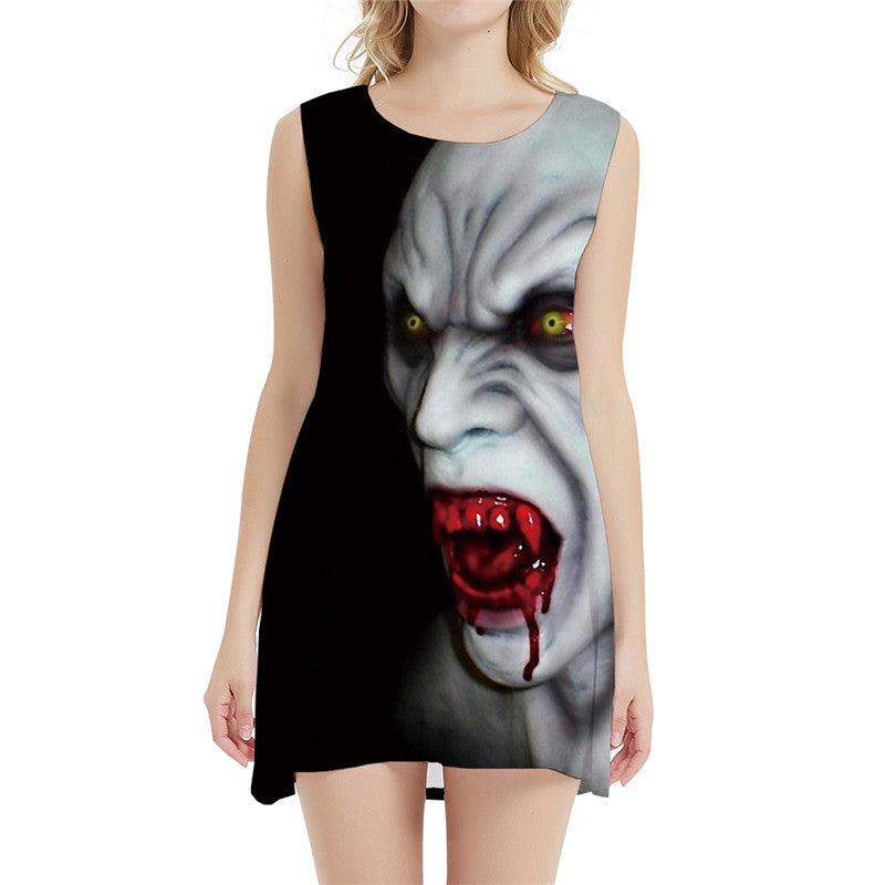 Halloween Dress Women Skull 3d Print Blood Short Black Vestido Sexy Cosplay Office Womens Clothing Elegant