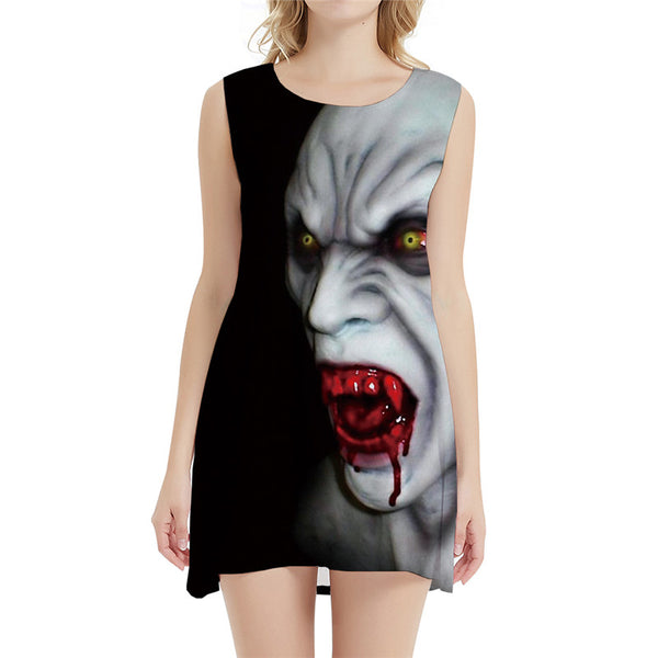 Halloween Dress Women Skull 3d Print Blood Short Black Vestido Sexy Cosplay Office Womens Clothing Elegant