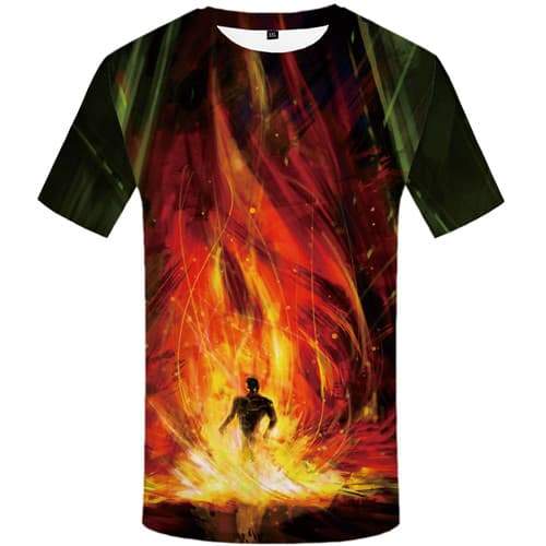 Skull T shirts Men Fire Tshirts Cool War Tshirts Novelty Flame T-shirts Graphic Muscle Tshirt Anime Short Sleeve Hip hop Mens - KYKU