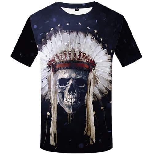 Indian T-shirt Men Skull Shirt Print Space Galaxy T shirts Funny Feather Tshirts Novelty America Tshirts Casual Short Sleeve - KYKU