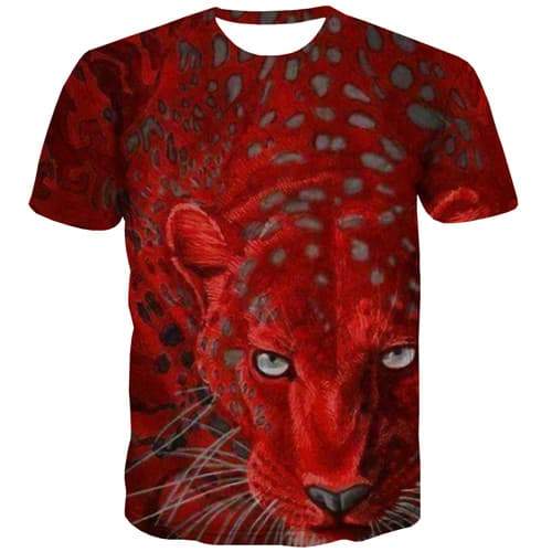 Leopard T-shirt Men Animal Tshirts Cool Red Shirt Print War T-shirts Graphic Gothic T-shirts 3d Short Sleeve Full Print Mens - KYKU