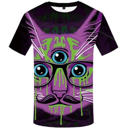 Cat T shirts Men Animal T shirts Funny Purple Tshirts Novelty Graffiti Tshirt Printed Gothic Tshirts Cool Short Sleeve summer - KYKU