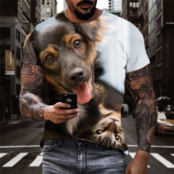 
animal shirt Print clothes docile pets art costume Cool cat and dog men
                