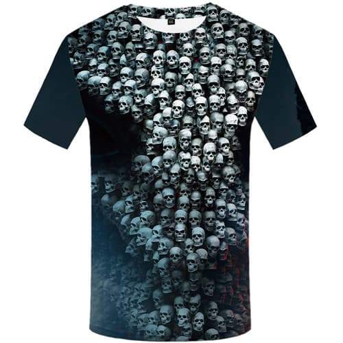 Alien T shirts Men Skull Tshirts Novelty Punk Rock Tshirts Cool Gray Tshirt Printed Gothic Tshirt Anime Short Sleeve Fashion - KYKU