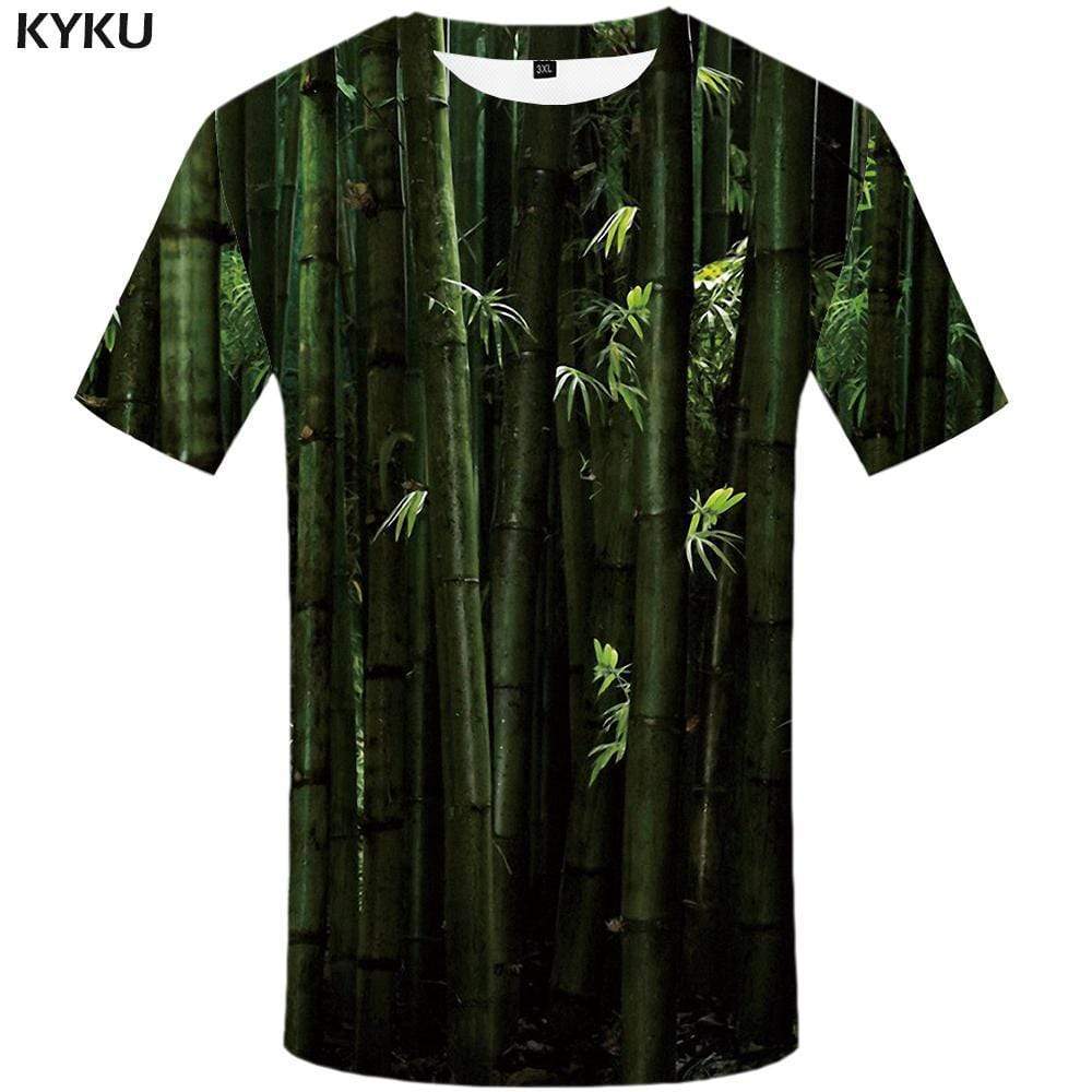 Bamboo T-shirts Men Green Tshirts Print Leaf T-shirt 3d Forest T shirts Funny Harajuku Tshirt Anime Mens Clothing Graphic Unisex - KYKU