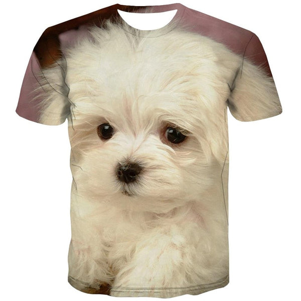 
t shirt Little White dog Puppy Cute Pets Hip hop tshirt 3D big Smart dogs art costume man Casual
                