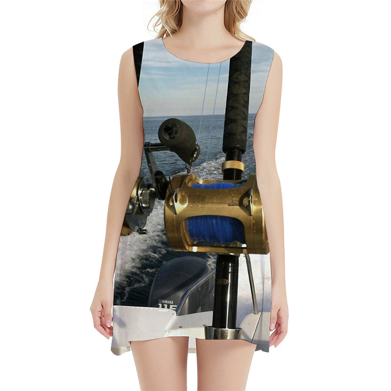 Fish Dress Women Fisherman Vestido Sexy Fishinger 3d Print Tracksuits Boho Metal Ladies Dresses Womens Clothing Tassel