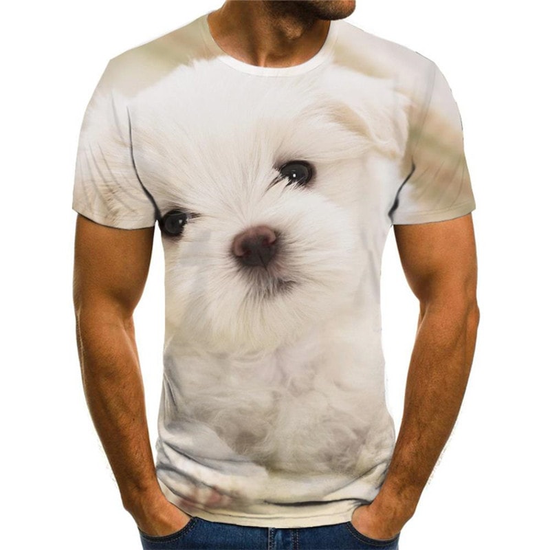 t shirts Little White dog Puppy Cute Pets Cool art costume big Smart dogs man Casual