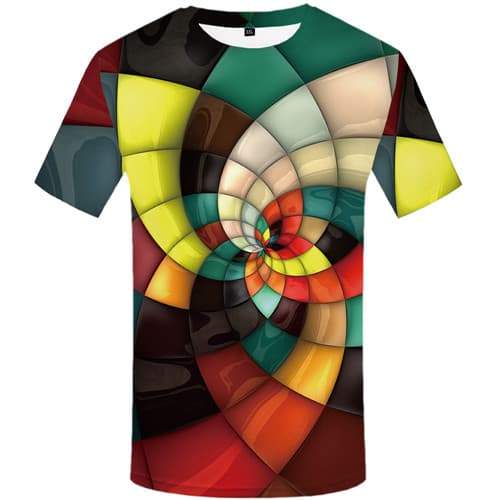 Plaid T-shirt Men Geometric Tshirt Printed Stripes T shirts Funny Vortex Tshirt Anime Colorful T-shirts 3d Short Sleeve - KYKU