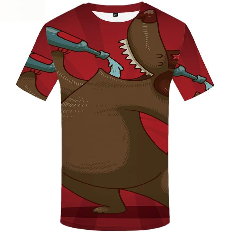 Bear T-shirt Men Russia T shirts Funny Animal Tshirts Novelty Short Sleeve - KYKU