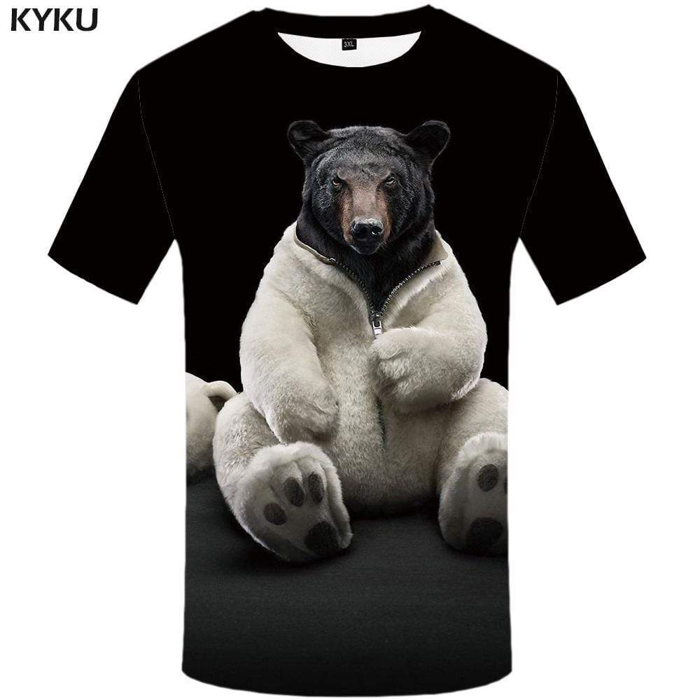 Bear T-shirts Men Russia T shirts Funny Animal Tshirt Anime Black Tshirts Print Harajuku T-shirt 3d Mens Fashion Short Sleeve - KYKU