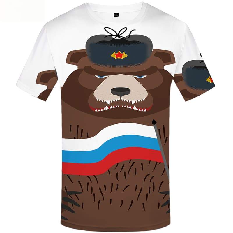 Bear T shirts Men Russia T shirts Funny Military T-shirts Graphic Short Sleeve - KYKU