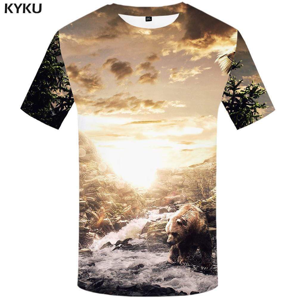 Bear T-shirts Men Russia Tshirt Anime Animal T-shirt 3d Mountain T shirts Funny Water Tshirts Print Mens Clothing Short Sleeve - KYKU