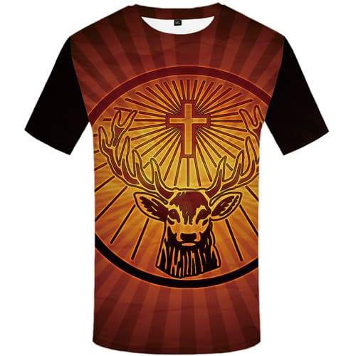 Deer T-shirt Men Animal Tshirt Printed Geometric Shirt Print Harajuku T-shirts Graphic Gothic Tshirts Novelty Short Sleeve - KYKU