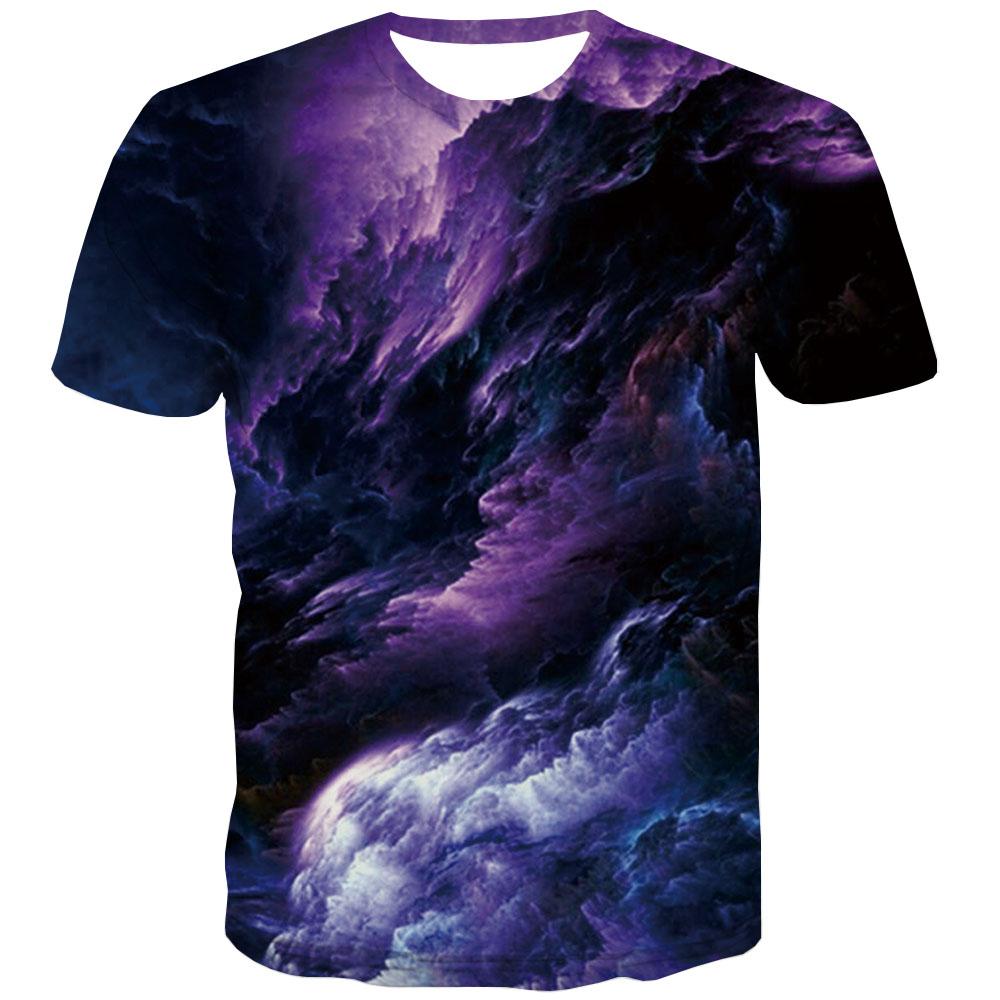 Galaxy T shirts Men Space Tshirts Novelty Graphic T-shirts Graphic Purple T-shirts 3d Smoke Tshirts Cool Short Sleeve Punk Rock - KYKU