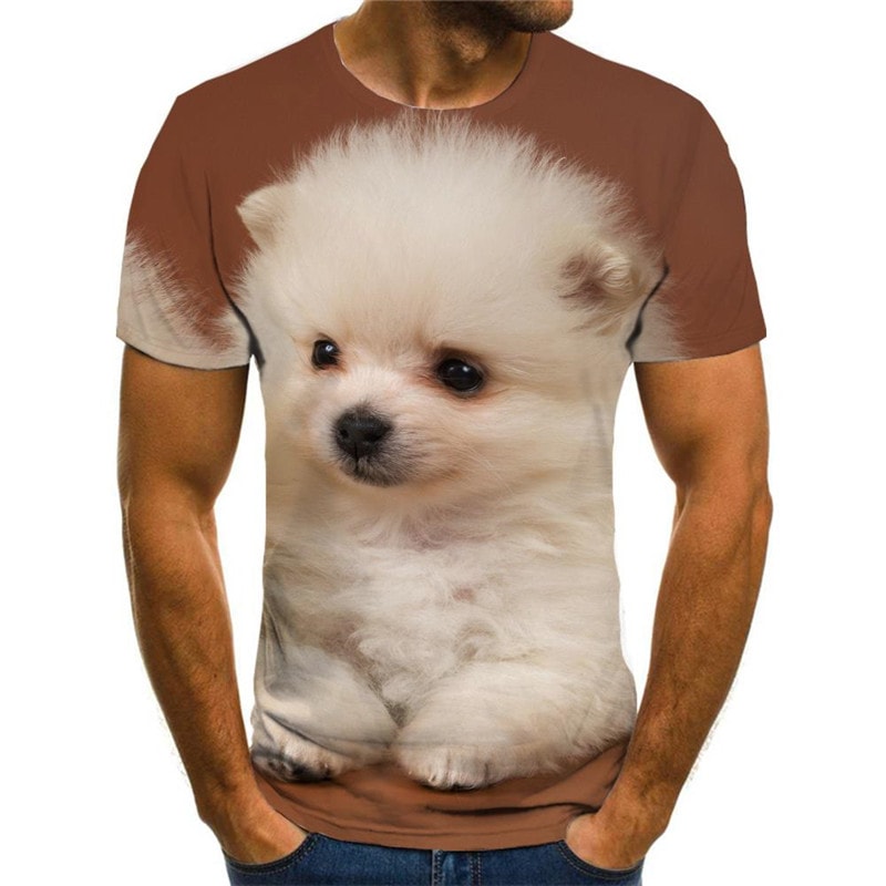 Little White dog t shirt Casual shirt 3D Puppy Cute Pets Casual big Smart dogs art costume man