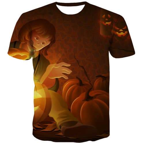 Halloween T shirts Men Cosplay Tshirts Casual Pumpkin Tshirt Anime Flame Tshirts Novelty Harajuku T shirts Funny Short Sleeve - KYKU