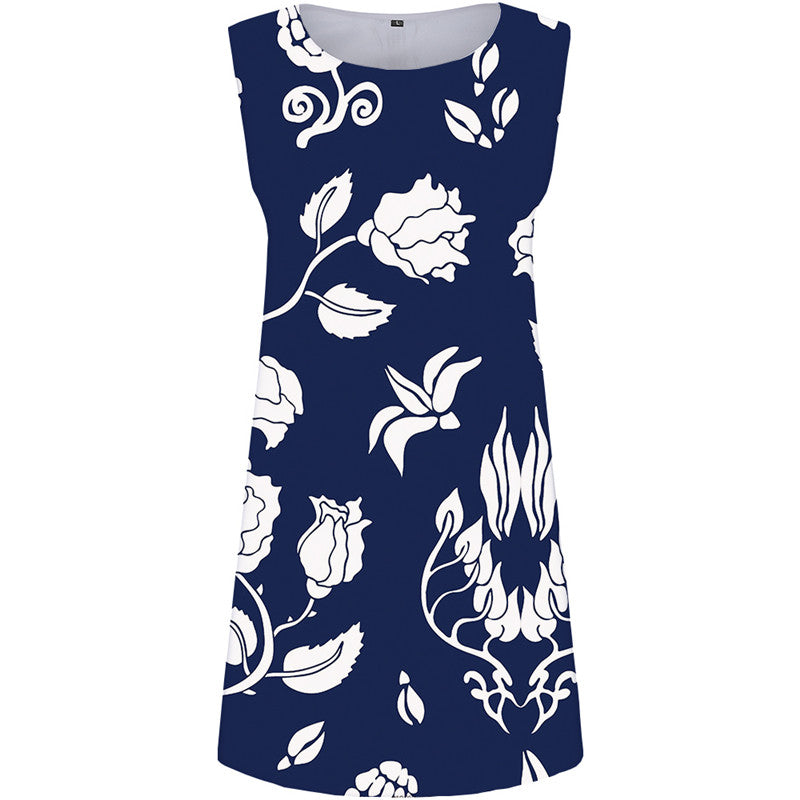 Flower Dress Women Blue Ladies Dresses Leaf 3d Print Retro Sexy Womens Clothing Elegant