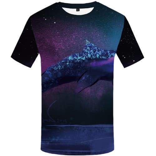 Fish T shirts Men Shark Shirt Print Galaxy Space T shirts Funny Animal T-shirts Graphic Abstract Tshirts Novelty Short Sleeve - KYKU