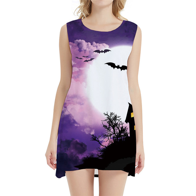 Halloween Dress Women Castle Office Bat Ladies Dresses Moon Sundress Sexy Boho Womens Clothing Summer