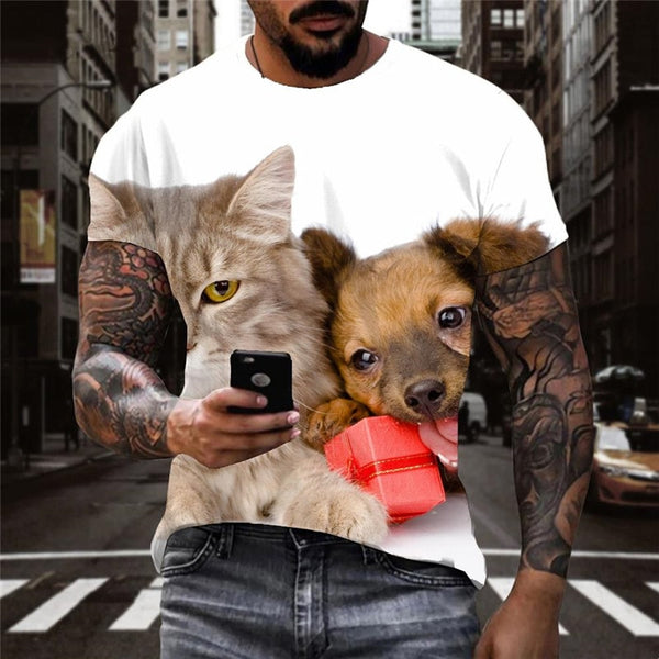
shirt animal docile pets Funny 3D t shirt Cool art costume men cat and dog
                