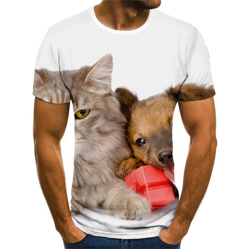 shirt animal docile pets Funny 3D t shirt Cool art costume men cat and dog