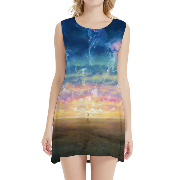 Jellyfish Dress Women Character Sexy Psychedelic Short Galaxy Tank Nebula Korean Style Womens Clothing Summer