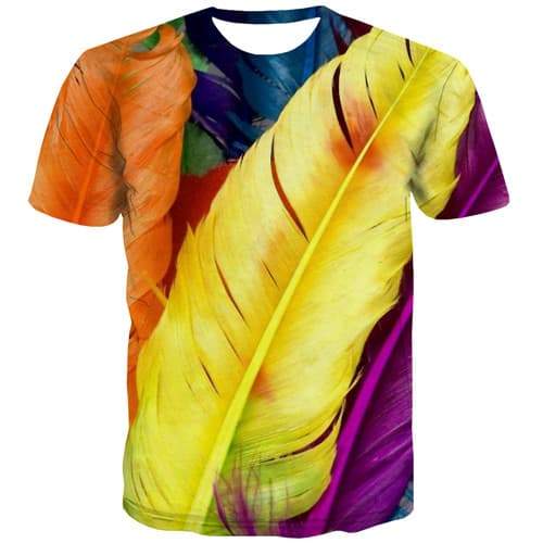 Feather T-shirt Men Colorful Tshirts Cool Harajuku Shirt Print Painted Tshirt Anime Psychedelic T-shirts Graphic Short Sleeve - KYKU