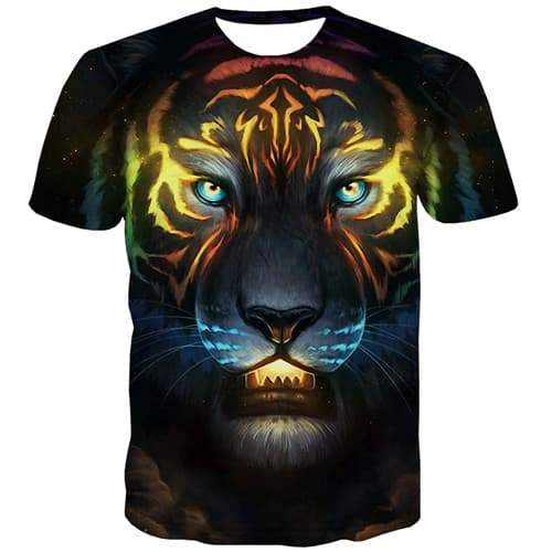 Animal T shirts Men Tiger T-shirts 3d Ferocious Tshirts Casual Galaxy T-shirts Graphic Punk Rock Tshirts Cool Short Sleeve - KYKU