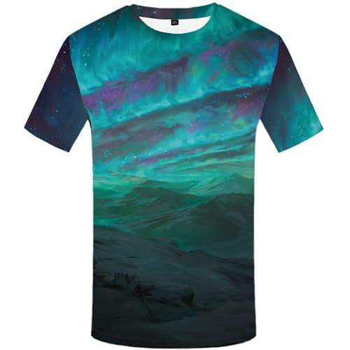 Aurora T shirts Men Colorful Tshirt Anime Mountain Tshirts Casual Nebula Tshirts Novelty Russia Tshirts Cool Short Sleeve - KYKU