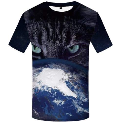 Cat T shirts Men Space Galaxy Tshirts Cool Earth Tshirt Anime Animal T shirts Funny Gray Tshirts Novelty Short Sleeve Fashion - KYKU