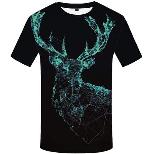 Deer T shirts Men Geometric T-shirts Graphic Black Tshirt Printed Animal T-shirts 3d Punk Tshirts Casual Short Sleeve Fashion - KYKU
