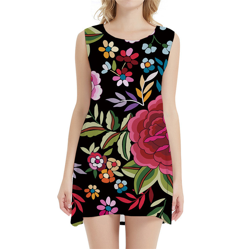Flower Dress Women Vintage 3d Print Colorful Ladies Dresses Harajuku Sexy Art Party Womens Clothing Casual