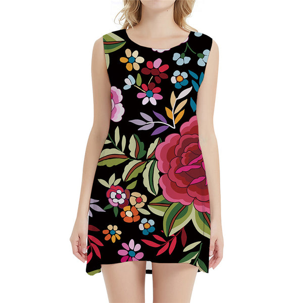 Flower Dress Women Vintage 3d Print Colorful Ladies Dresses Harajuku Sexy Art Party Womens Clothing Casual