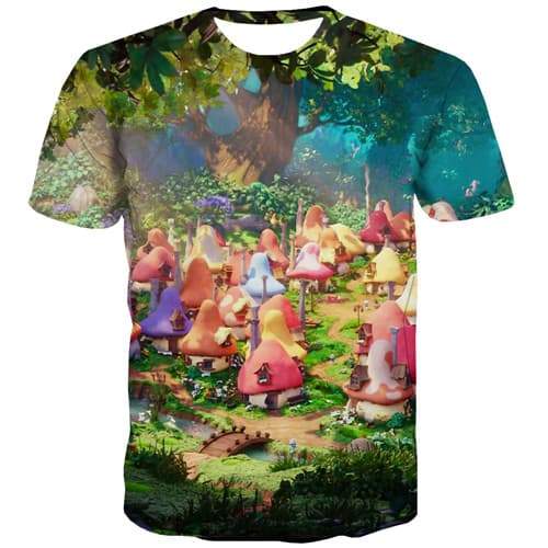 Anime T-shirt Men Tree Tshirt Anime Colorful T-shirts Graphic Funny Tshirt Printed Forest Tshirts Casual Short Sleeve Full Print - KYKU