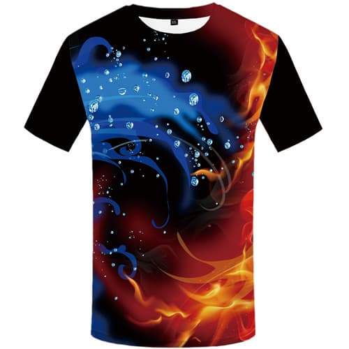 Yinyang T-shirt Men Flame Shirt Print Water Tshirts Cool Harajuku T shirts Funny Space Tshirt Anime Short Sleeve T shirts Unisex - KYKU