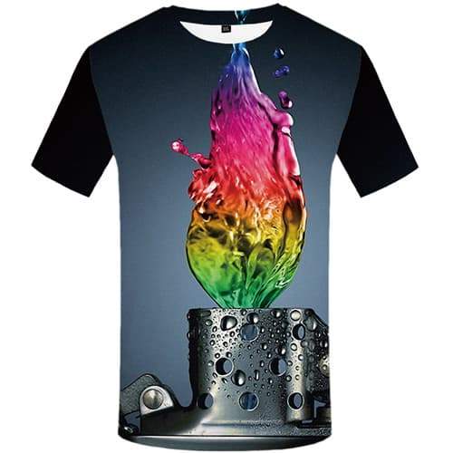 Rainbow T shirts Men Colorful Tshirts Casual Graffiti Tshirts Novelty Abstract Tshirt Printed Gothic Shirt Print Short Sleeve - KYKU