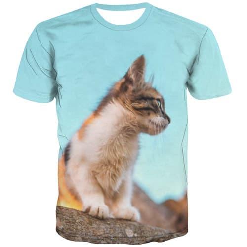 Cat T-shirt Men Animal T-shirts 3d Blue Tshirt Anime Street T-shirts Graphic Funny Tshirts Novelty Short Sleeve Hip hop Mens - KYKU